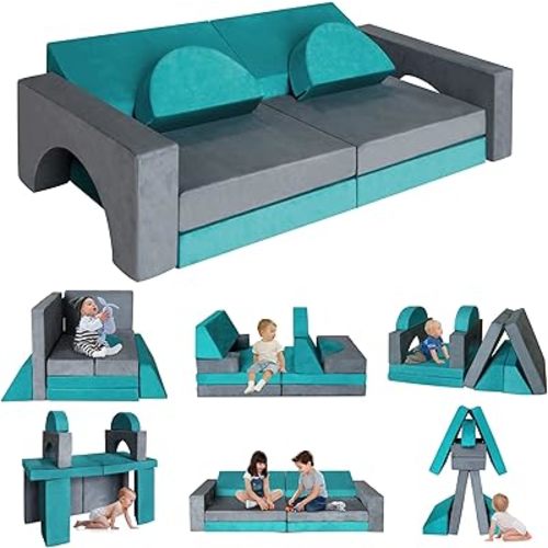 RELIANCER 8PCS Modular Kids Play Couch,Kid's Foam Couches for Playroom,Toddler to Teen Sectional Sofa Play Set,Childrens Nugget Couch,Playhouse Foam Block Playset,Fort Couch,Baby Climbing Couch Set