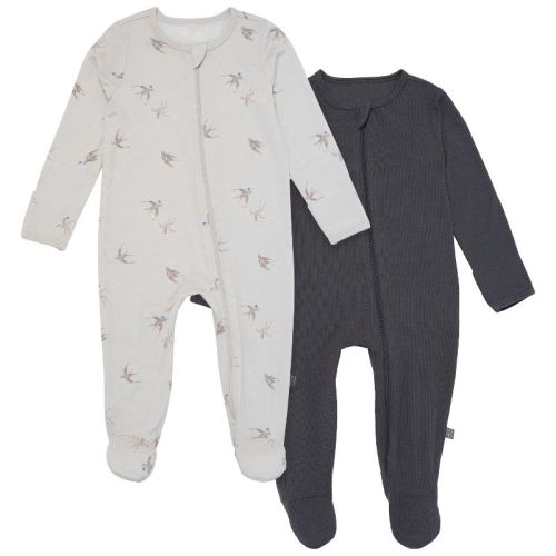 Modern Moments™ By Gerber Baby Neutral 2-pack Sleep 'n Play With Mittens, Light Grey Sparrows, 0-3 Months