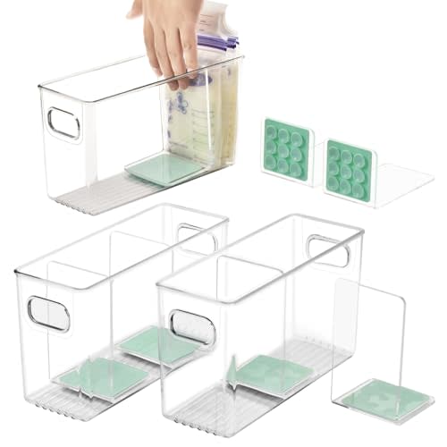 Ugotfeels Breastmilk Storage Container with L Shaped Dividers to Flatten Standing Breast Milk Bags in Organizer Bins Save Refrigerator Space | 2 Containers with 4 Removable Separator Boards - Green