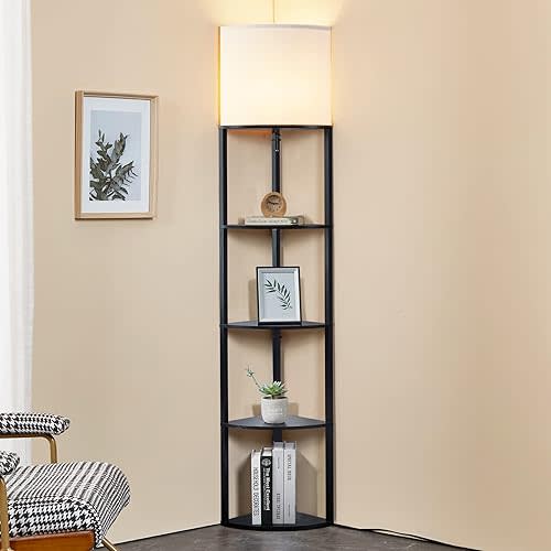 ATAMIN Corner Floor Lamp with Shelves – Tall Corner Lamp with Pull Chain Switch – Modern Floor Lamp for Living Room, Bedroom, or Office Alvis Edge