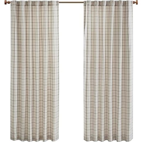 Madison Park Anaheim Cabin Plaid Curtain Window, Thermal Insulated Fleece Lining, Living Room Decor Light Blocking Drape for Bedroom, 1-Single Panel Pack, 50" x 84", Rod Pocket, Natural
