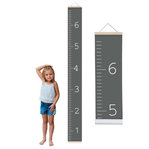 Morxy Canvas Growth Chart for Kids - Unisex Kids Room Wall Decor - Measuring Height Chart- Wall Tape with Height Chart for Kids (Plain Dark Gray)
