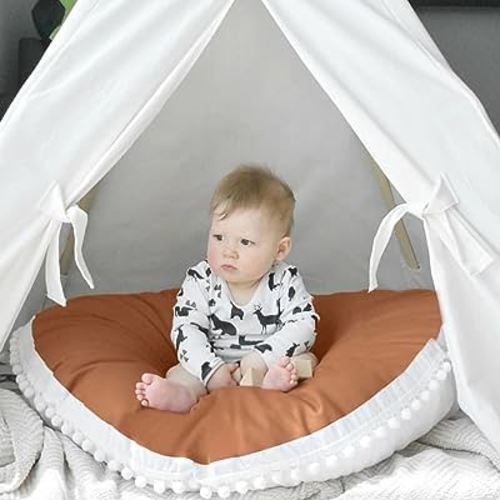 Large Floor Pillow Kids Round Floor Cushion Seating, 35 inches Big Circle Pillow, Round Pillows Seating for Children, Oversized Mat for Reading Nook Teepee Playroom Nursery Canopy Brown