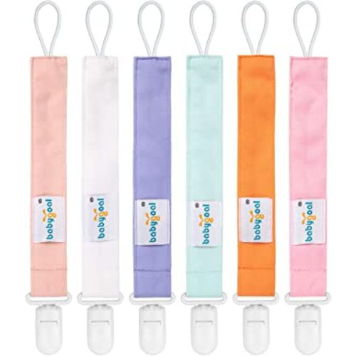 Babygoal Pure Color Pacifier Clips, 6 Pack Binky Paci Holder Clips and Leash for Boys and Girls Fits for Most Pacifier, Binkie Styles & Baby Teethers & Toys and Gift 6PS23