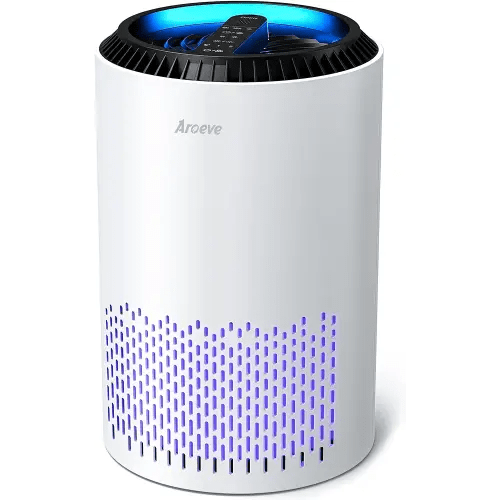 AROEVE Air Purifiers for Home, Air Purifier Air Cleaner For Smoke Pollen Dander Hair Smell Portable Air Purifier with Sleep Mode Speed Control For Bedroom Office Living Room, MK01- White