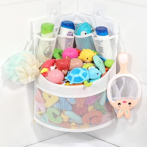 Baby Bathtub Toy Storage - 17" x 13" Bathtub Toy Holder Mesh Bathtub Toy Holder Let Baby Bathtub Toys To Dry Faster, Bathtub Toy Organizer For 1-3 Year Old Toddler Bathtub Toys