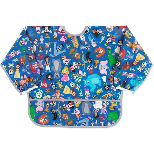 Bumkins Disney Sleeved Bib for Girl or Boy, Baby and Toddler for 6-24 Mos, Essential Must Have for Eating, Feeding, Baby Led Weaning Supplies, Long Sleeve Mess Saving, 100 Magical Celebration