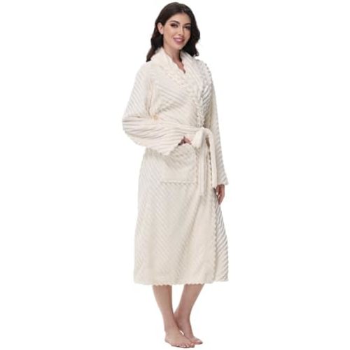 Yurhap Premium Robes for Women - Super Soft Cozy Fleece Womens Robe Plush Long Bathrobe