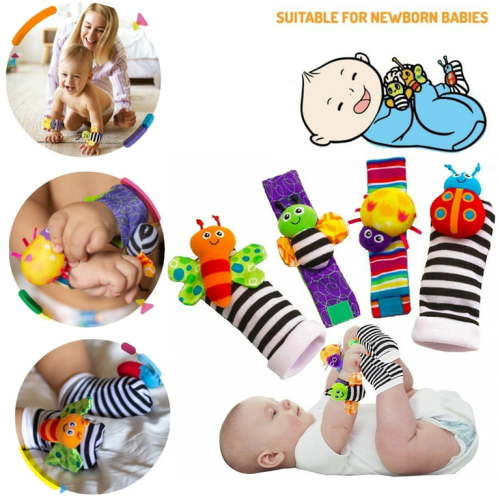AOUSTHOP Foot Finder Socks & Wrist Rattles Toys for Baby, Baby Gift Toys, Hand and Foot Rattles Suitable for 0-3, 0-6, 3-6, 6-12 Months Babies