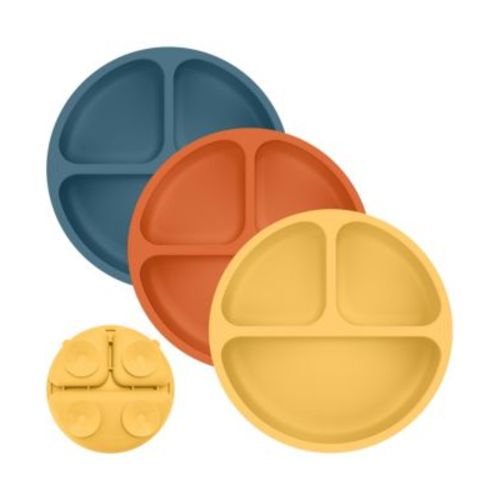 3-Pack Prep Suction Plates for Baby, 100% Silicone Toddler Plates, BPA-Free Divided Baby Plates with Suction
