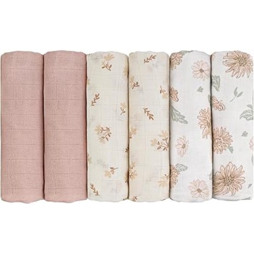 GLLQUEN BABY Receiving Blanket Boy Cotton Muslin Swaddle Blankets Girl Newborn Squares Breathable & Soft Thin Baby Blankets Cloths Double Absorbent Infant Swaddling Wrap - 6 Pack (Sunflower)