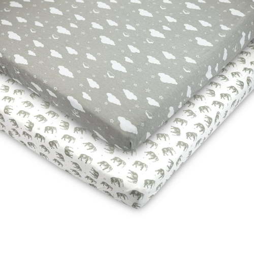 Pack and Play Fitted Sheet, Portable Pack N Plays Mini Crib Sheets, 2 Pack Play Sheets, 100% Jersey Cotton Playard Sheets