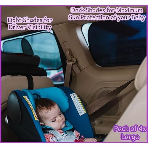 kinder Fluff Car Window Shade (4Pack)-The Only Certified Car Window Sun Shade for Baby Proven to Block 99.95% UVR - Mom's Choice Gold Award - Large