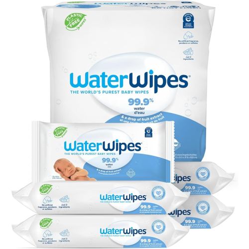 WaterWipes Original Baby Wipes, 99.9% Water-Based Wipes, Unscented & Hypoallergenic for Sensitive Skin, 300 Count (5 Packs), Packaging May Vary