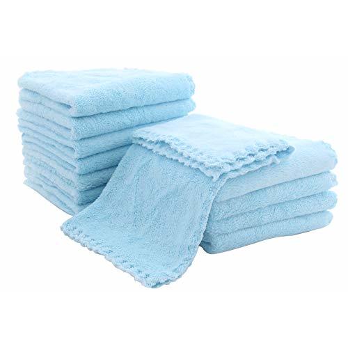 12 Pack Baby Washcloths - Extra Absorbent and Soft Wash Clothes for Newborns, Infants and Toddlers - Suitable for Baby Skin and New Born - Microfiber Coral Fleece 12x12 Inches, Aquamarine
