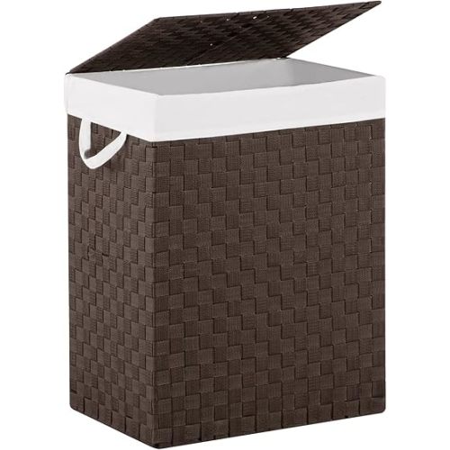 Laundry Hamper Basket with Lid by Fiona's magic, Handwoven 96L Large Clothes Hamper with Removable Liner Bags, Collapsible Tall Hamper for Bedroom, Bathroom and Dorm Organizer, Brown