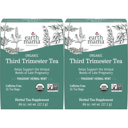 Earth Mama Organic Third Trimester Tea Bags | 100% USDA Organic Herbal Tea for Late Pregnancy Comfort + Childbirth Preparation, 16 Teabags Per Box (2-Pack)