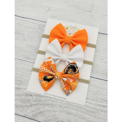 Tennessee Fabric hair bows - set of 3 baby bows - University of Tennessee Volunteers - Vols baby gift - orange and white bow - football bows