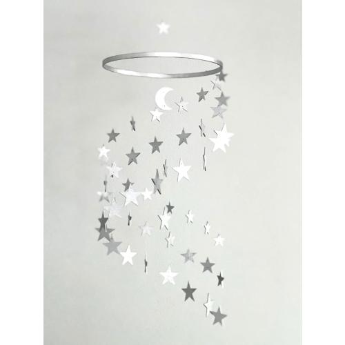 Silver stars baby mobile, gold stars and moon mobile nursery, moon baby mobile, night baby mobile, minimalist mobile, gender neutral mobile