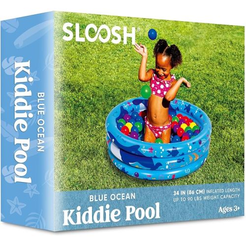 Sloosh Inflatable Kiddie Pool, 34"x10" Blow Up Kids Pool, 3 Rings Blue Baby Pool for Toddler, Kid Swimming Pool Play Pit for Dog with Ocean Whale Pattern for Summer Water Party Backyard Garden(Whale)