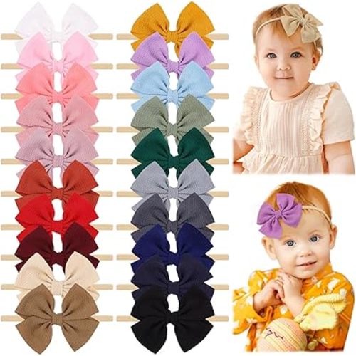 jollybows 20pcs Baby Girls Hair Bows Headband Nylon Hair Band Elastic Hair Accessories for Kids Infants Toddlers