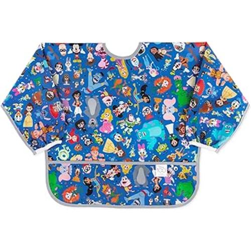 Bumkins Disney Sleeved Bib for Girl or Boy, Baby and Toddler for 6-24 Mos, Essential Must Have for Eating, Feeding, Baby Led Weaning Supplies, Long Sleeve Mess Saving, 100 Magical Celebration