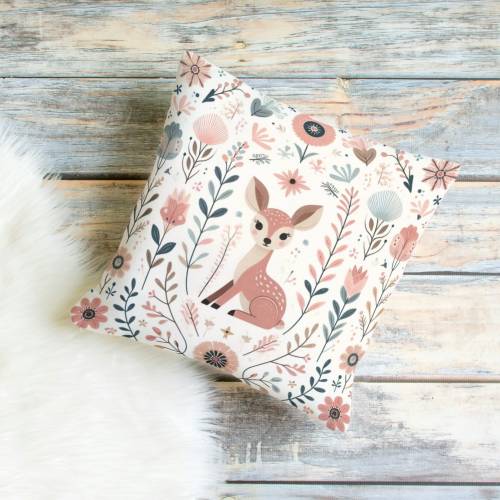Woodland Fawn Pillow, Cottagecore Pillow, Scandinavian Folk Art Deer Cushion, Baby Deer Decorative Pillow, Woodland Nursery Baby Shower Gift