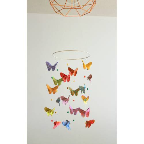 Origami baby mobile Japanese Liberty butterflies, children's room decoration