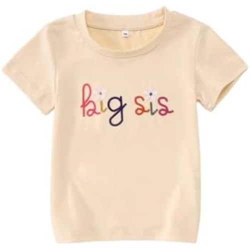 Big Sister Shirt for Toddler Baby Girl Embroidered Big Sis Announcement T-Shirt Gift Sibling Reveal Top Outfit