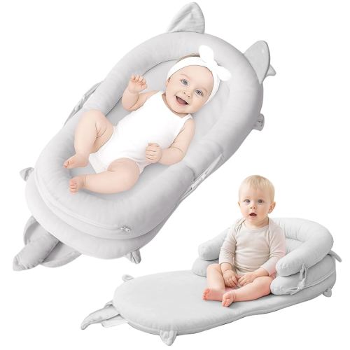 Baby Lounger — Baby Lounger for 0-24 Months, Breathable Portable Infant Lounger for Home Travel, with Detachable Support Pillow-Gray