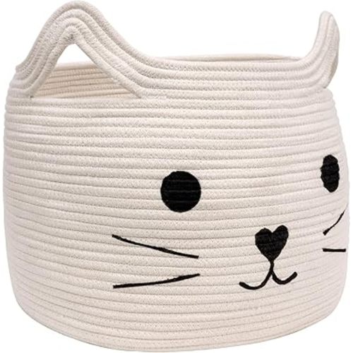 Large Woven Cotton Rope Storage Basket, Baby Laundry Basket Organizer for Towels, Blanket, Toys, Clothes, Gifts | Pet Gift Baskets for Cat, Dog - 15.7" L×11.8" H
