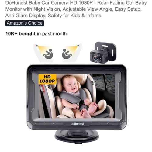 DoHonest Baby Car Camera HD 1080P - Rear-Facing Car Baby Monitor with Night Vision, Adjustable View Angle, Easy Setup, Anti-Glare Display, Safety for Kids & Infants