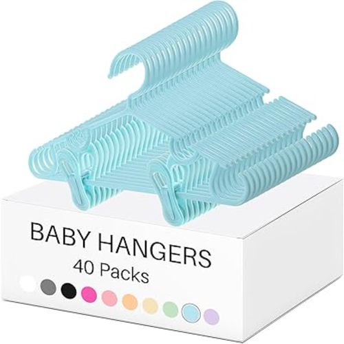 Hsei 120 Packs Nursery Hangers with Clips for Kids Baby Hangers with Clips for Toddler Pants Closet Coat Skirts Socks (Sky Blue)