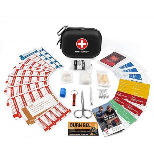 Mini First Aid Kit, 100 Pieces Water-Resistant Hard Shell Small Case - Perfect for Travel, Outdoor, Home, Office, Camping, Hiking, Car (Black)
