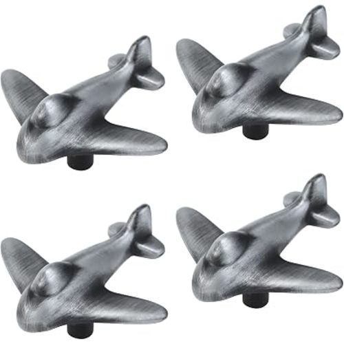 4 Pcs Airplane Drawer Knob Vintage Cabinet Aircraft Knob Single Hole Airplane Pull Handle Kitchen Hardware Furniture Decoration Drawer ivingroom Dresser Cupboard Wardrobes Knob (Black)
