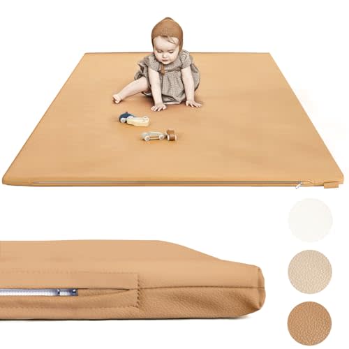 Padded Baby Play Mat - Thick Play Mat for Baby - Extra Thick & Super Soft Non Toxic Vegan Leather Floor Mat for Baby Girls and Boys - Crawling Mat for Baby Play on Floor - Brown Color