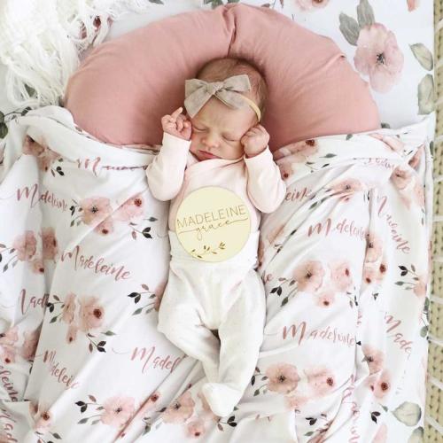 Millies Dusty Rose Garden Personalized Baby Name Swaddle Blanket