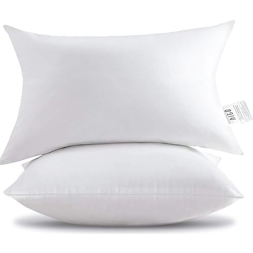 HITO 12x20 Pillow Inserts (Set of 2)- 100% Cotton Covering Down Alternative Throw Pillows White for Couch Bed Sofa