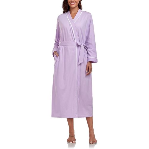 EA'S SECRET 100% Cotton Robes for Women Lightweight Long Kimono Bathrobe Soft Ladies Loungewear with Pockets