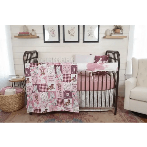 Cowgirl Farm Rose Calf Minky Girl Crib Bedding 3 Piece Collection