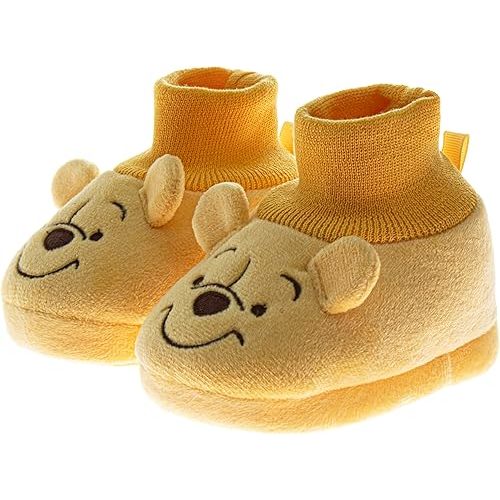Disney Baby Booties Girls Boys Infant Shoes - Mickey, Minnie and Winnie the Pooh First Walker Warm Socks Newborn Crib Slippers (Size 2,3,4 Infant)