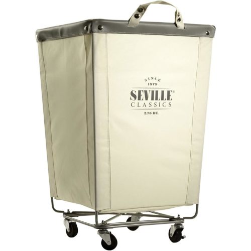 Seville Classics Large Commercial Heavy Duty Rolling Steel Frame Laundry Hamper Canvas Cart Bin, w/ Wheels for Hotel, Home, Closet, Bedroom (PATENTED), Cream, 18.1" D x 18.1" W