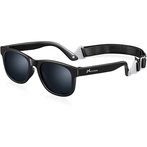 Nacuwa Baby Sunglasses - 100% UV Proof Sunglasses for Baby, Toddler, Kids - Ages 0-2 Years - Case and Pouch included - Black