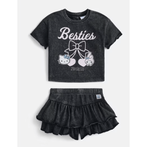 Hello Kitty and Friends Baby Girls Mineral Wash Graphic Tee and Skort Set, 2-Piece, Sizes 0/3M-6/9M