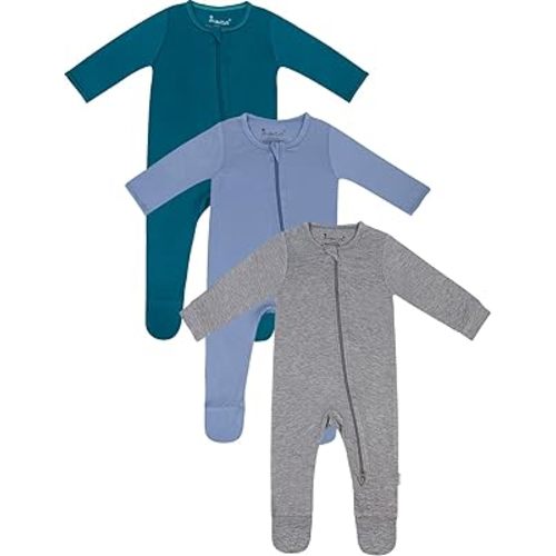 Jimonda Bamboo Footies Pajamas, Unisex Baby Long Sleeve Sleepers,2-Way Zipper Front, Sleep’N Play Footed