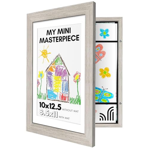 Kids Art Frame - Displays Child's Artwork - 8.5x11 Frame with Mat or Display 10x12.5 Artwork Without Mat - My Mini Masterpiece - Driftwood
