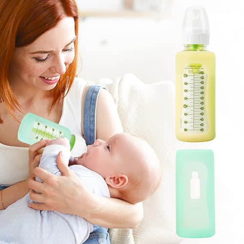 PUREKRA 2PCS Silicone Baby Bottle Sleeves for Dr. Brown Bottles 8 oz, Silicone Bottle Covers Replacement for Dr. Brown Glass Bottles, Narrow Sleeve with a Cutout, Dishwasher Freezer Microwave Safe