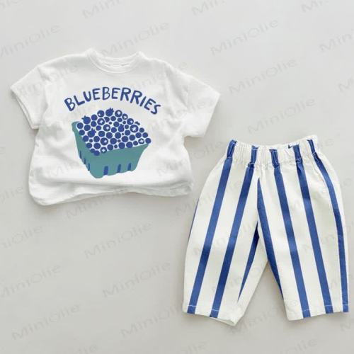 BLUEBERRIES Baby 2-Piece Blue Striped Set