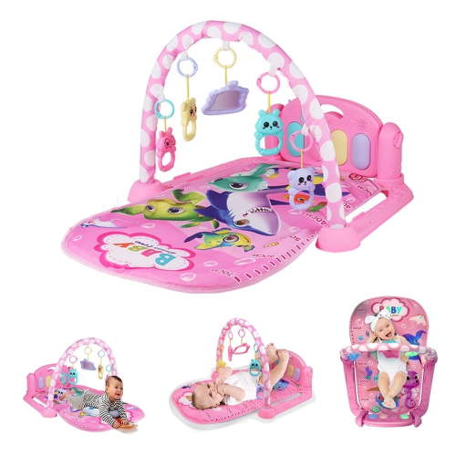 3-in-1 Baby Tummy Time Play Mat & Activity Gym, Kick & Play Piano Fitness Center, Newborn+ ,Pink