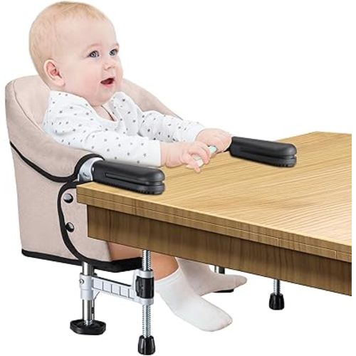 Hook on Chair, Portable Clip on High Chair Use at Most Tables, Table Attached high Chair with Carry Bag, Fast Table Chair Travel Feeding Seat for Baby & Toddlers (Brown)